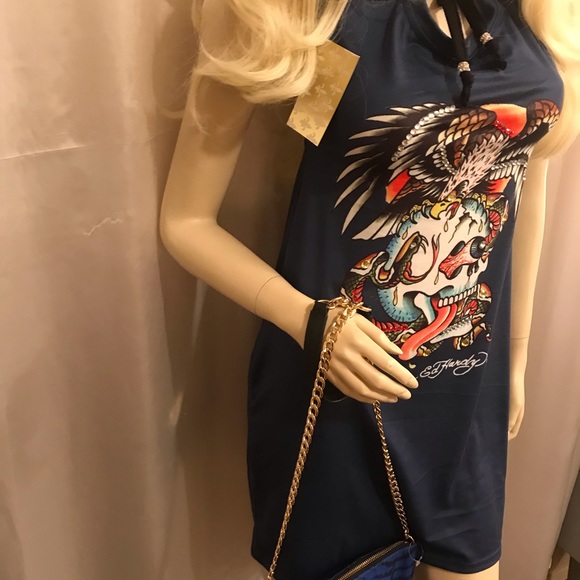 Rare🦄 vintage y2k Ed hardy halter dress with crystals 💙✨ - Picture 4 of 10